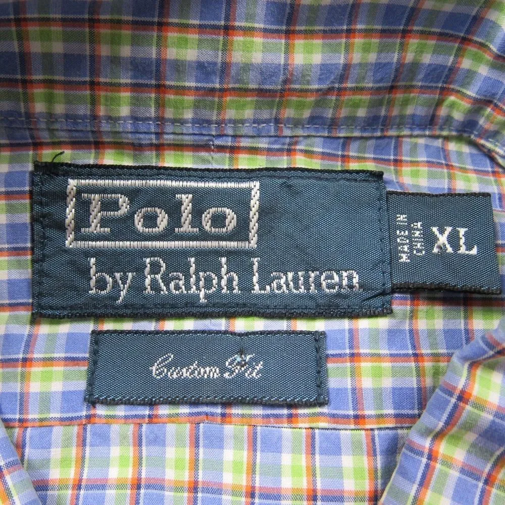 Polo Ralph Lauren Shirt Men Extra Large Blue Green Red Plaid No Pony Logo Custom